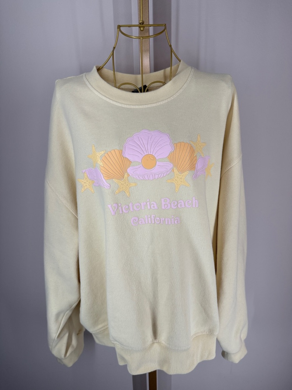 Pacsun Victoria Beach Crew Neck Cotton Blend Sweatshirt Top - Medium - Cream - Picture 8 of 17